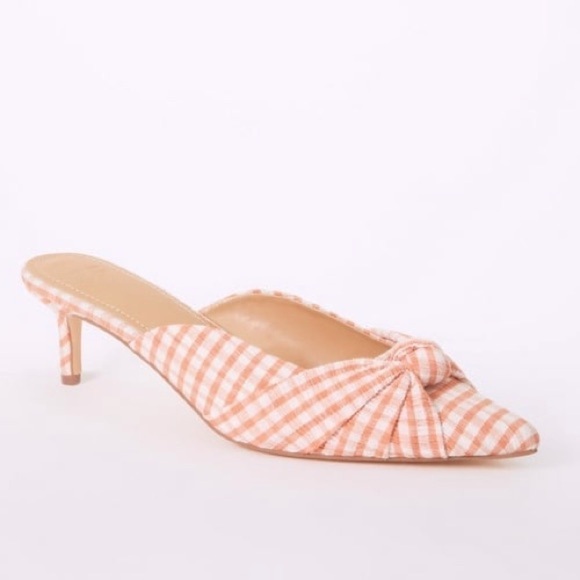 JustFab Shoes - JUSTFAB Freya Heeled Mule Pump Gingham Checkered Kitten Heels in Orange Size 6.5